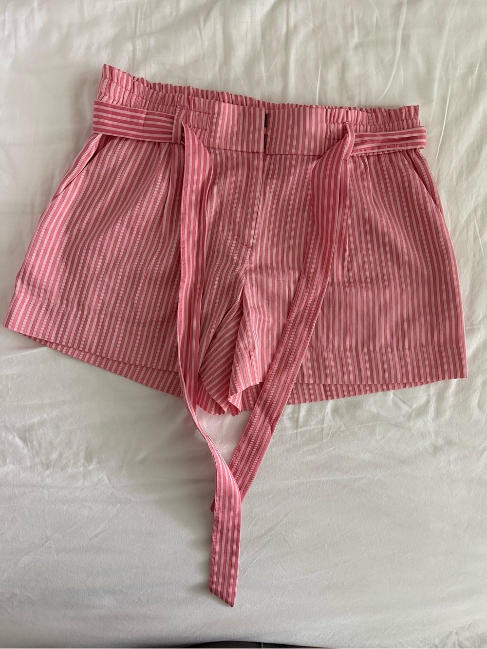 LOFT Pink and White Vertical Stripe Shorts with Tie Waist